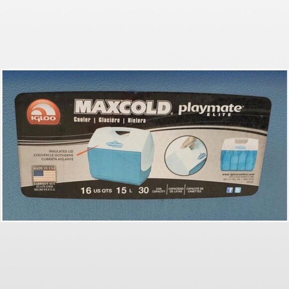 Vtg Igloo Playmate Cooler 16 qt Elite Maxcold Blue & White 30 CanOutdoor Logo - Picture 4 of 14